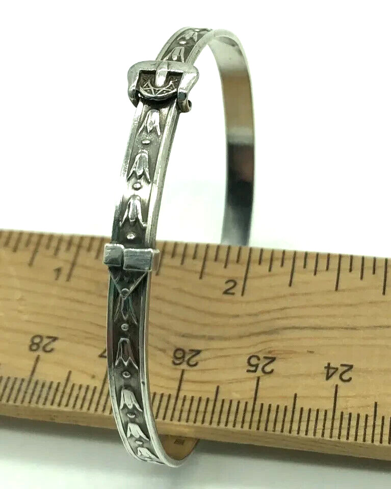 H.S.Ltd Tulip Repousse Sterling Silver Child Expandable Bangle Bracelet Vintage