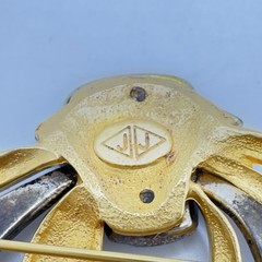 Vintage JUDITH JACK Brooch Sterling Silver Marcasite & Gold Plated Metal 3” Pin