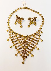 Vintage Schreiner Light Topaz Square Rhinestone Bib Necklace & Earrings