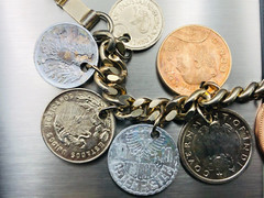 Vintage 15 RARE 1950’s Coin Charm Bracelet South Africa, India, Osterreich, Mex