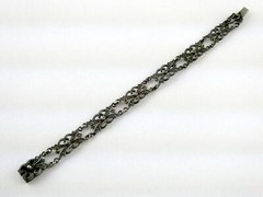Vintage Sterling Silver Ornate Link Motif Bracelet Marcasite Accents 6.5In 13.9g