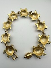 Vintage Gold Tone and Enamel Multi Color Turtle Bracelet 7.5”