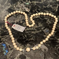 Marvella Vntg LUSTROUS Faux Pearl Single Strand Necklace 18” Knot Tied NOS NWT