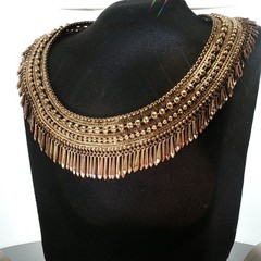 Rare Vintage Stella & Dot Egyptian Revival Necklace • Gold‑Tone Statement Bib