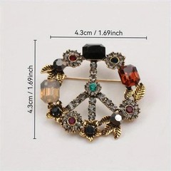 Vintage Style Luxury Alloy Brooch Pin Rhinestone Peace Sign Artificial Stone-USA