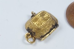 ANTIQUE GILT ENAMEL EGYPTIAN OPENING MOSES BASKET CHARM c1920
