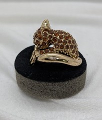Vintage Pavé Set Amber Rhinestone “Squirrel” Ring Animal Size 8.5 Gold Tone