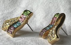 Vintage Swarovski Swan Signed Pastel Crystal Baguette Post Earrings