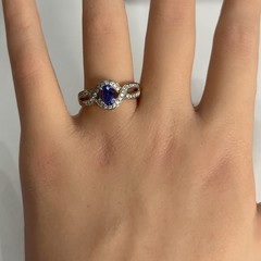 14k Yellow Gold Oval Cut Tanzanite & Round Natural Diamonds Ring Sz 8