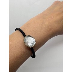 Rhinestone Stretchy Bracelet Clear Plastic Gem on Black Band