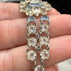 Vintage Rhinestone Tennis Bracelet Open Bezel Pale Blue 6.5” READ