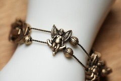 Fairy Angel Slide Charm 7″ Bracelet Brass Tone Whimsical Vintage Unbranded