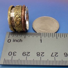 Spinner Band Bohemian Ring Fidget 3-Tone Sterling Silver Copper Brass Size 7