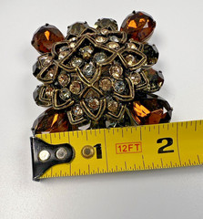 Vintage Unsigned RJ Graziano Smokey Rhinestone Bronze Color Brooch WOW