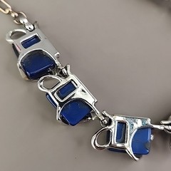 Vintage Thermoset Necklace Clip On Earrings Set Blue Silver Tone 15″