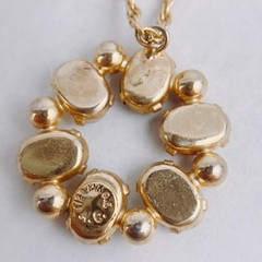 VTG Signed Alice Caviness 14K GF Gemstone Circle Pendant Necklace 1950s, 1960s