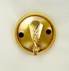 YSL Gold Tone Button Clip On Earrings Yves Saint Laurent Free Ship