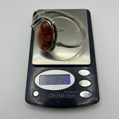 VTG Sterling Silver Baltic Amber Hinged Bangle Bracelet