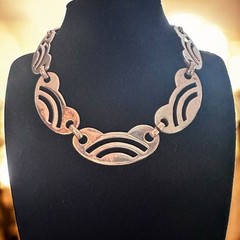 Vintage Choker Style Necklace Modernist Style Gold Tone 15 Inch 1970s 80s