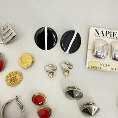 Vintage Earring Lot 14 Pairs Clip On Napier Silver Tone Red Enamel Faux Pearl