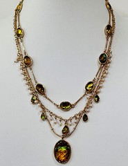 Vintage New Gold Tone 3 Row Faux Pearl Lucite Abalone Necklace 16”+2”Ext