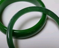 Vintage 2 X 62mm Tubular Jade Look Green Glass Bangle 82 Grams