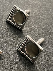 Vintage SWANK Signed 2 Pair Of Silver Tone Cuff Links & Tie Bar Clip Abalone