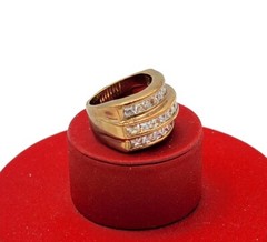 Vtg Sz 6 Ring 3 Rows Square Cubic Zirconia 18KGE Gold Electroplated Jewelry
