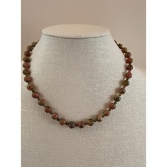 Vintage Unakite Jasper Necklace, Healing Crystal, Earthy Bohohemian