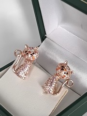 Vintage 1990-s 14 Ct Rolled Gold Cat Zircons Earrings-Hallmarked 585 RG