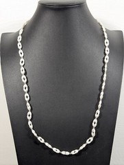 Vintage Retro White Faux Pearl Oval Bead Woven Style Necklace 26 in