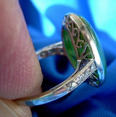 Original EARTH MINED Imperial Jadeite JADE Deco Engagement Ring PLATINUM DIAMOND
