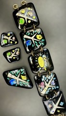 1950s/60s Enamel on Copper 3 Piece Studio Jewelry Set MCM Birds Trees Sunburst