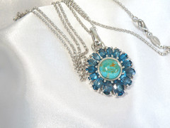 Sterling Silver 925 Turquoise London Blue Topaz NF Pendant 28″ Rolo Necklace