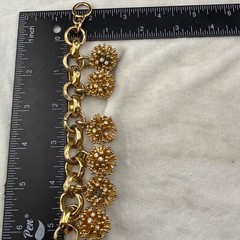 Vintage J Crew Bracelet Pom Pom Gold Tone Rhinestone 6.5”