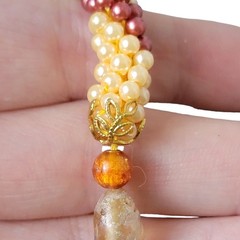 Vintage 60s Beaded Necklace Women Jewelry Gold Pink Peach Beads Formal 17 inch
