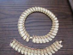 Vtg Monet Choker Gold Tone Cream Necklace and Bracelet