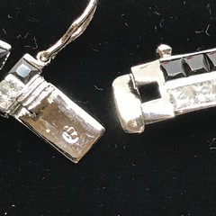 Vintage Signed 925 Sterling Silver Onyx Clear Cubic Zirconia Statement Necklace