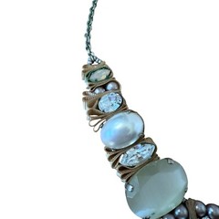 Tata Statement Necklace Pearls & Crystals Vintage Style Beaded Chain Elegant