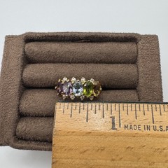 VTG Sterling Silver Multi Gemstone & CZ Gold-Plated Ring Size 7 Fessenden