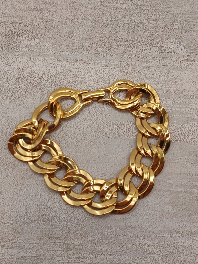 Vintage Signed Monet Gold Tone chunky double-link chain bracelet Estate Jewelry