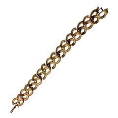 Vintage Crown Trifari Link Bracelet Mid Century Gold Trifarium Leaves 50s 60s A3