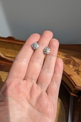 Vintage French 18K Whit Gold Diamond Flower Earrings