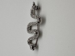 Vintage Swarovski Swan Silver tone Pave Crystal Snake brooch green eyes