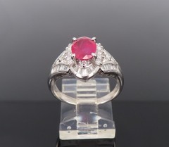 Vintage 1.17ct Vivid Red Ruby & 0.68ct Diamond Platinum Cocktail Ring Size 7