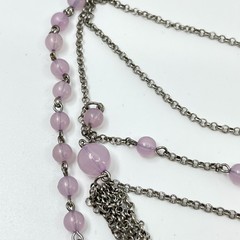 VTG Y2K Multi-Layered Purple Bead & Silver Tone Chain Draped Statement Necklace