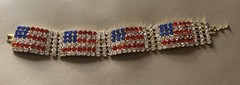 Vintage American Flag 6 Row Rhinestone Tennis Bracelet on Gold Tone SPARKLY
