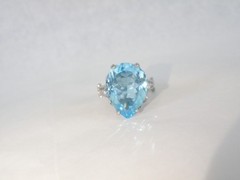 Vintage Sterling Silver 925 Large 13CT Natural Heated Blue Topaz Ring Size 7