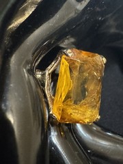 Vintage 18K Yellow Gold HGE & Giant Emerald Cut Faux Citrine Ring-Adjustable