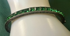STUNNING ART DECO STERLING GREEN PASTE STONES BANGLE BRACELET 1920s FABULOUS
